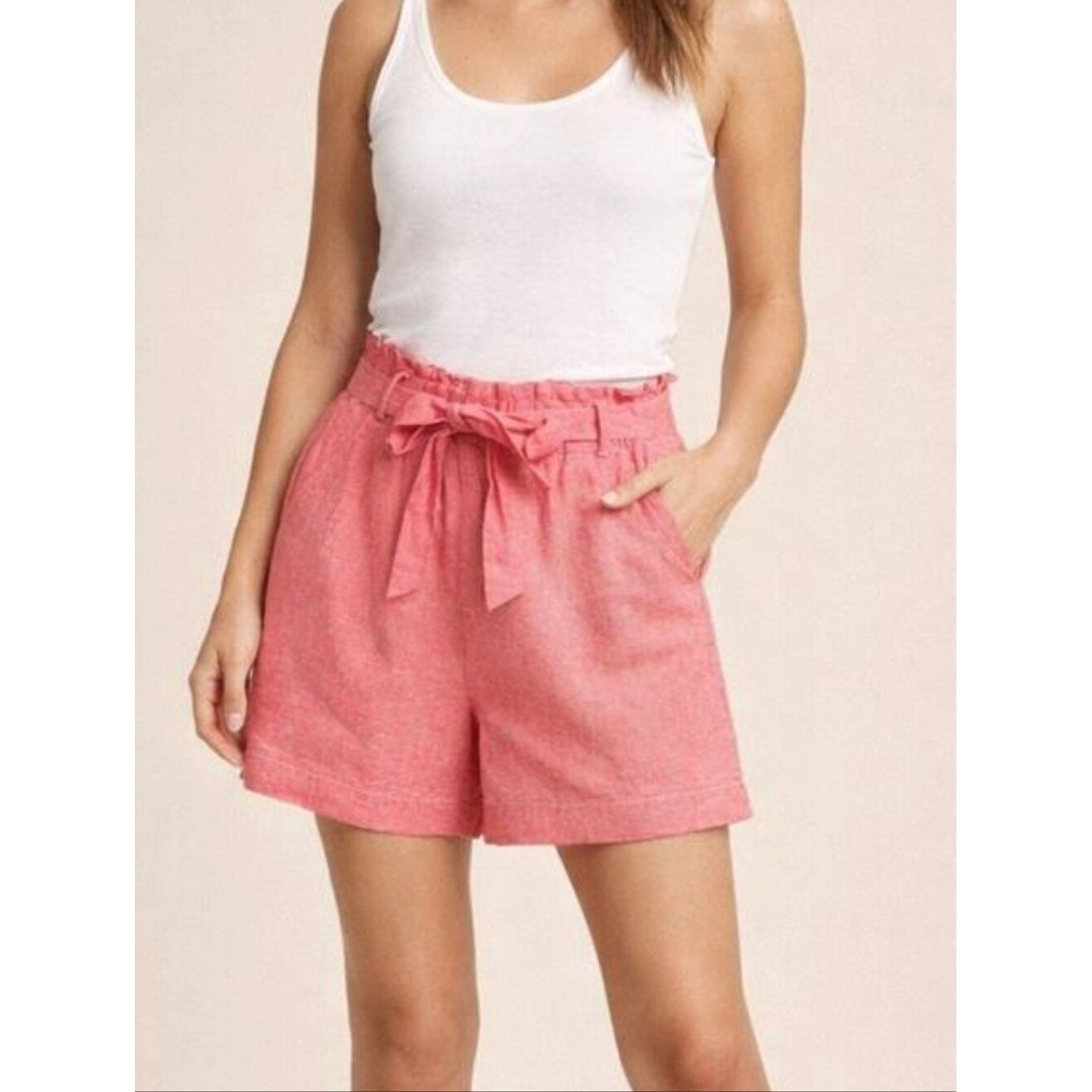 Womens Paperbag High Waisted Shorts Linen Quiet Luxury Preppy NWOT Plus Size XXL