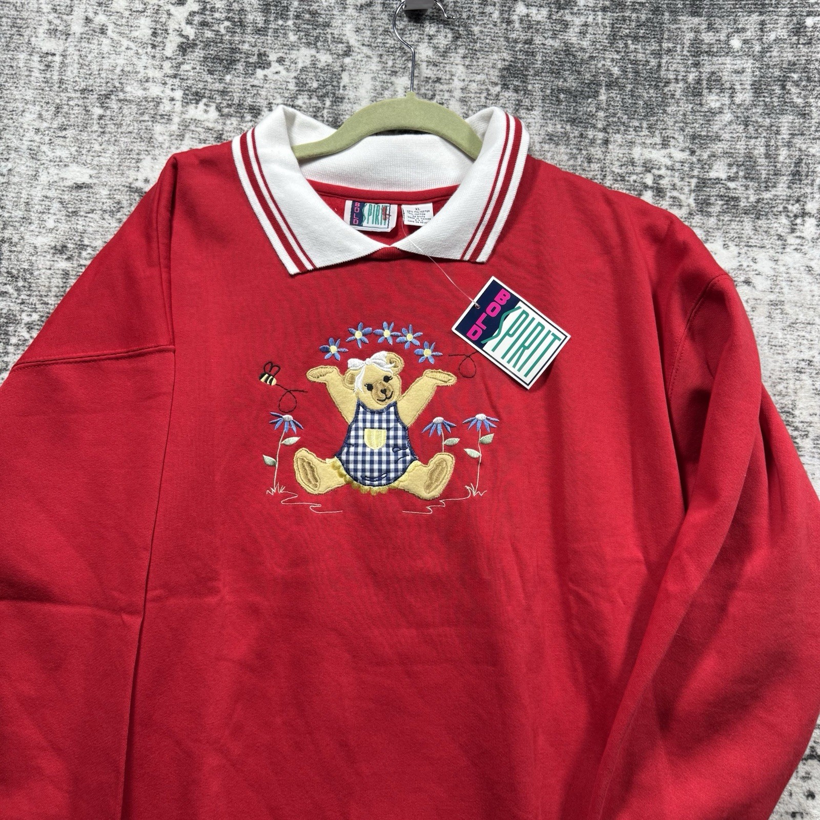 VTG Bolo Spirit Women’s XL Red collared Embroidered Teddy Bear Sweatshirt