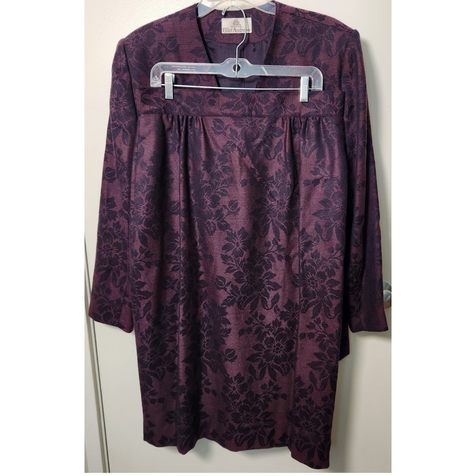 Vtg 2 Piece Elliot Andrews Purple Wool Jacquard Double Breasted Skirt Suit 14 16