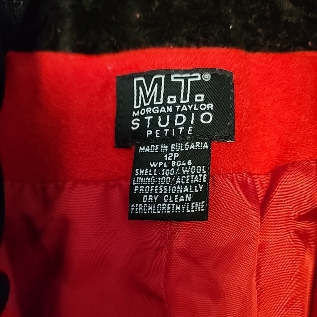 Vintage Morgan Taylor Red Wool W/ Black Velour Collar Pea Coat 12P Big Button