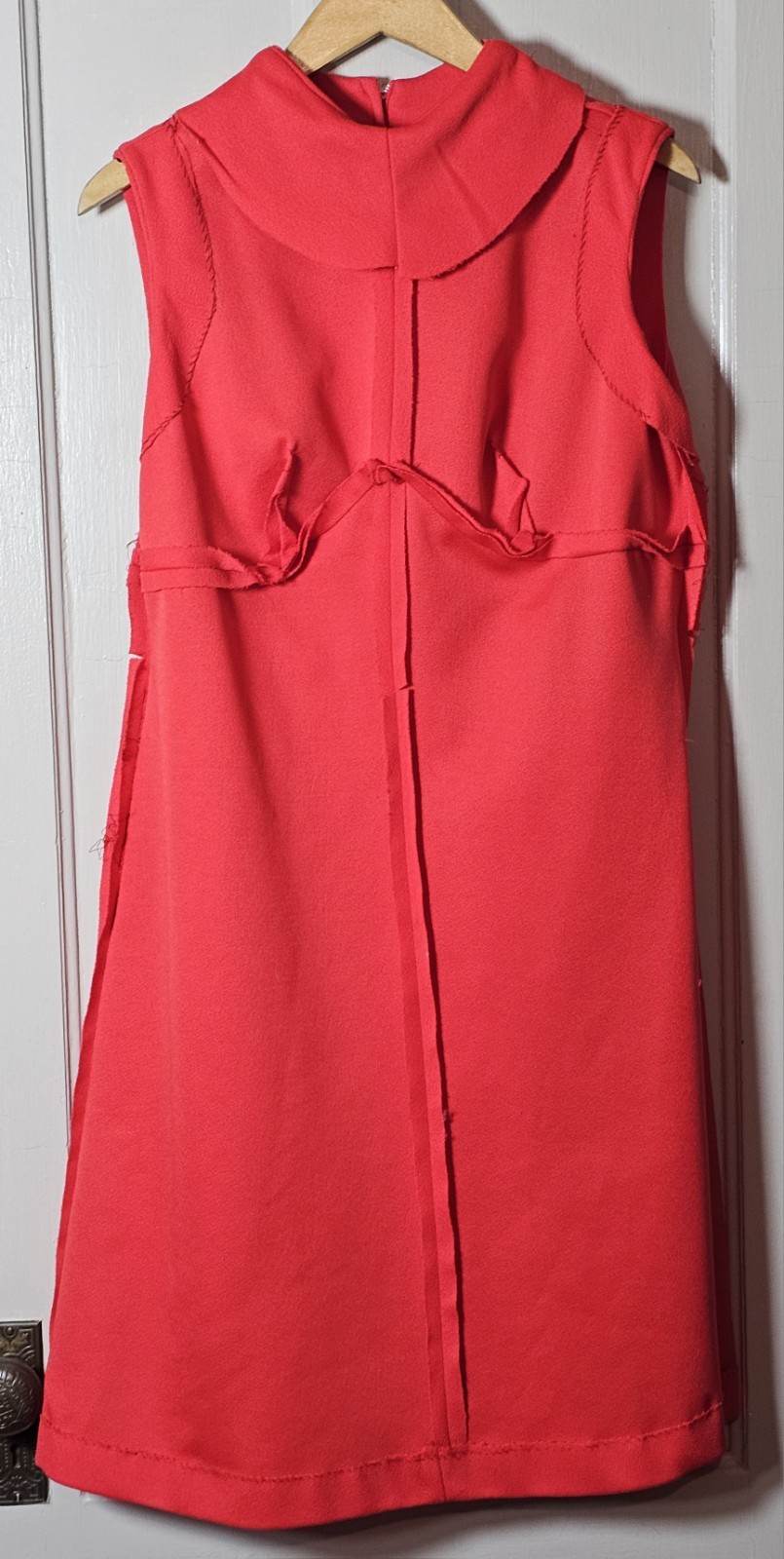 VTG 70’s Polyester Dress Size S/M 39″Chest Coral Orange Sleeveless Unionmade USA