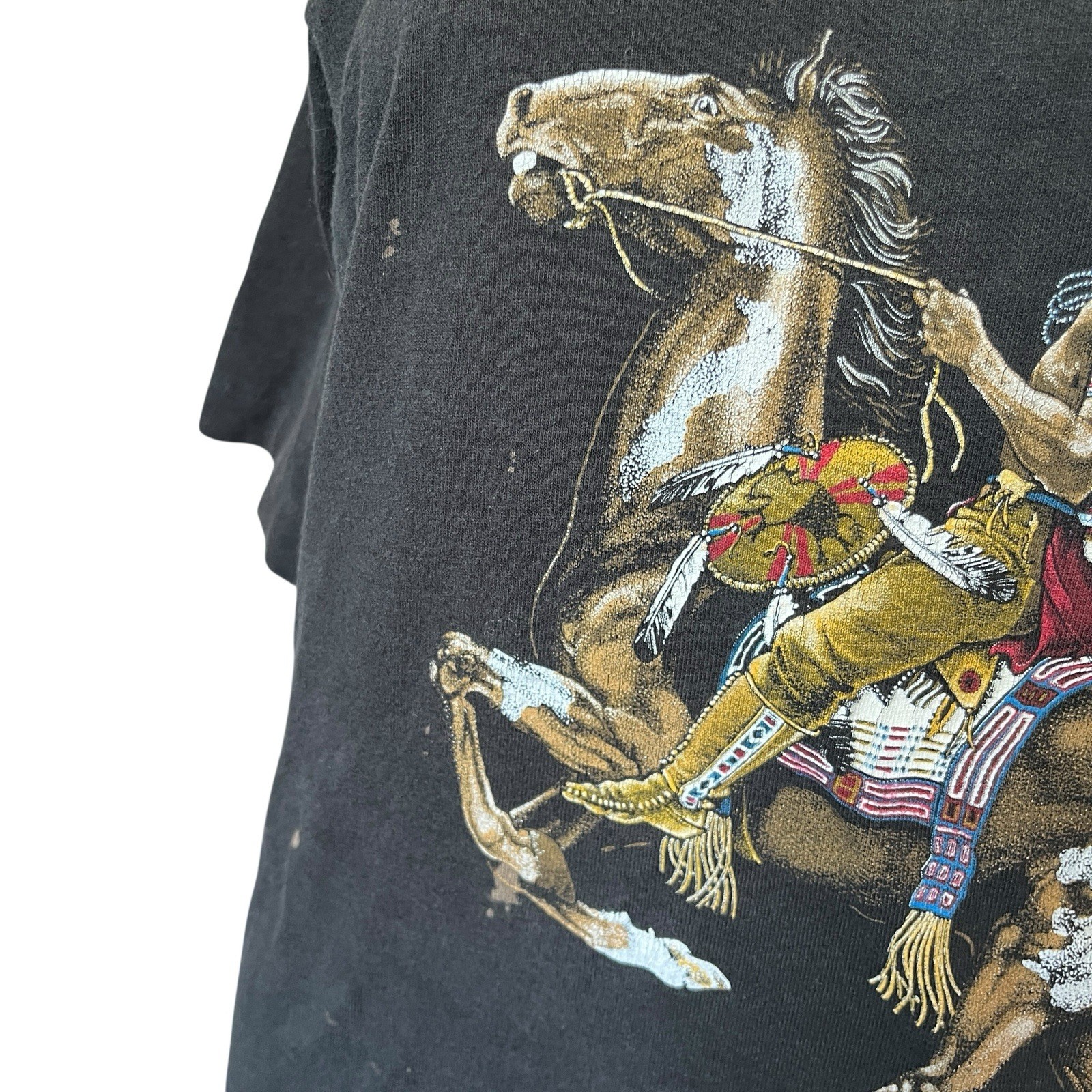 Vintage Black Montana Graphic T-shirt Native American Horse Size Large L