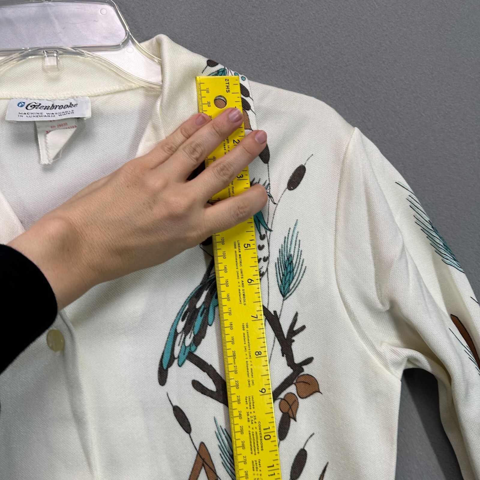 Vintage 70s Disco Shirt Womens M Polyester Peacock Feathers Teal Fall Holiday