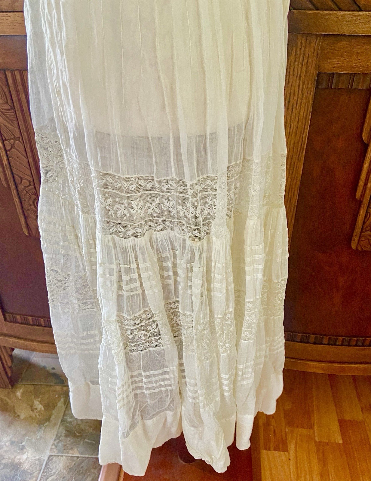 1907 Antique Embroidered Edwardian Era White Muslin Lace Dress “Hazel Slifir” 13