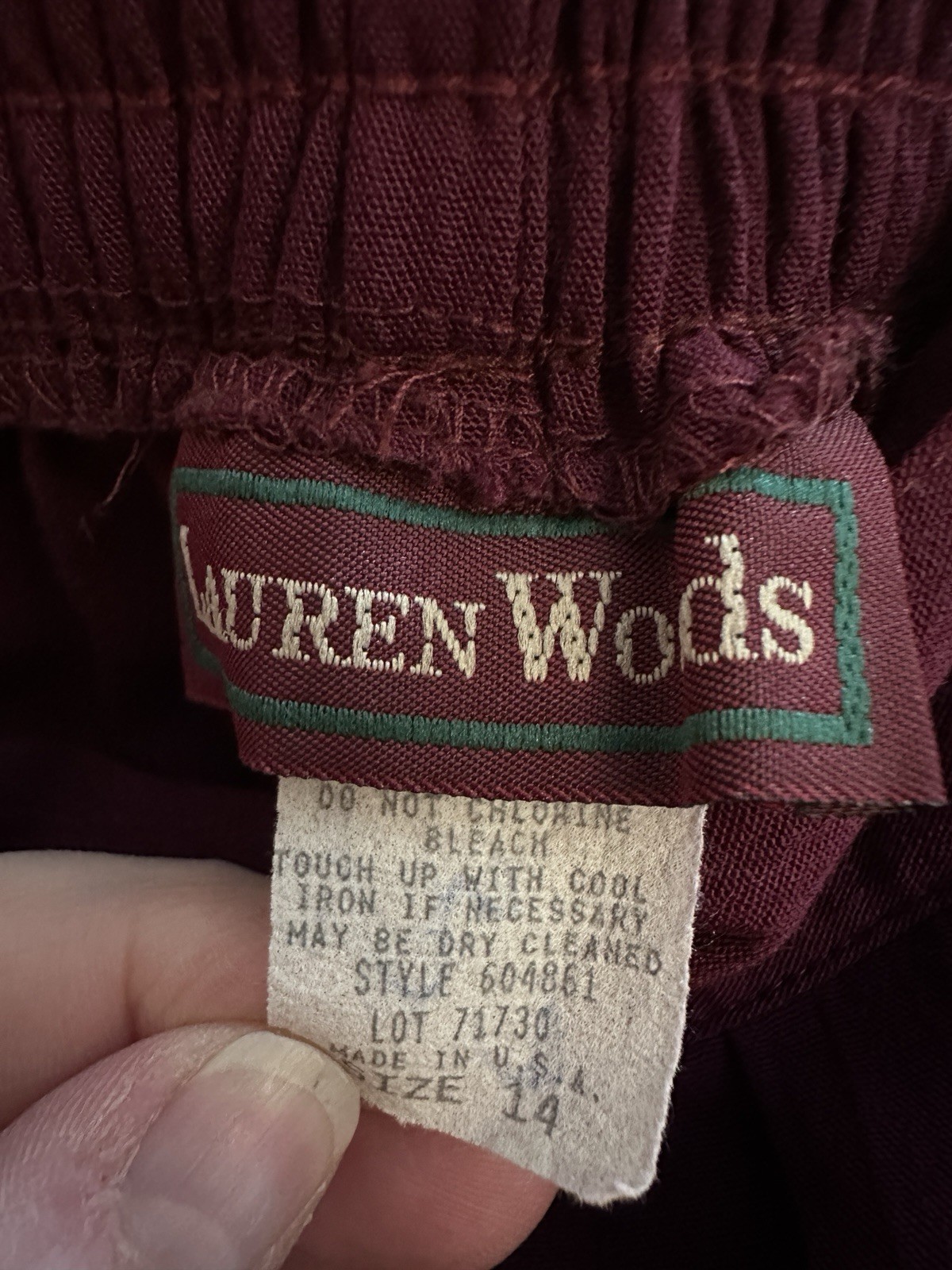 Vintage Lauren Woods Pleated Midi Skirt Size 14 Cranberry Wine Elastic Waist