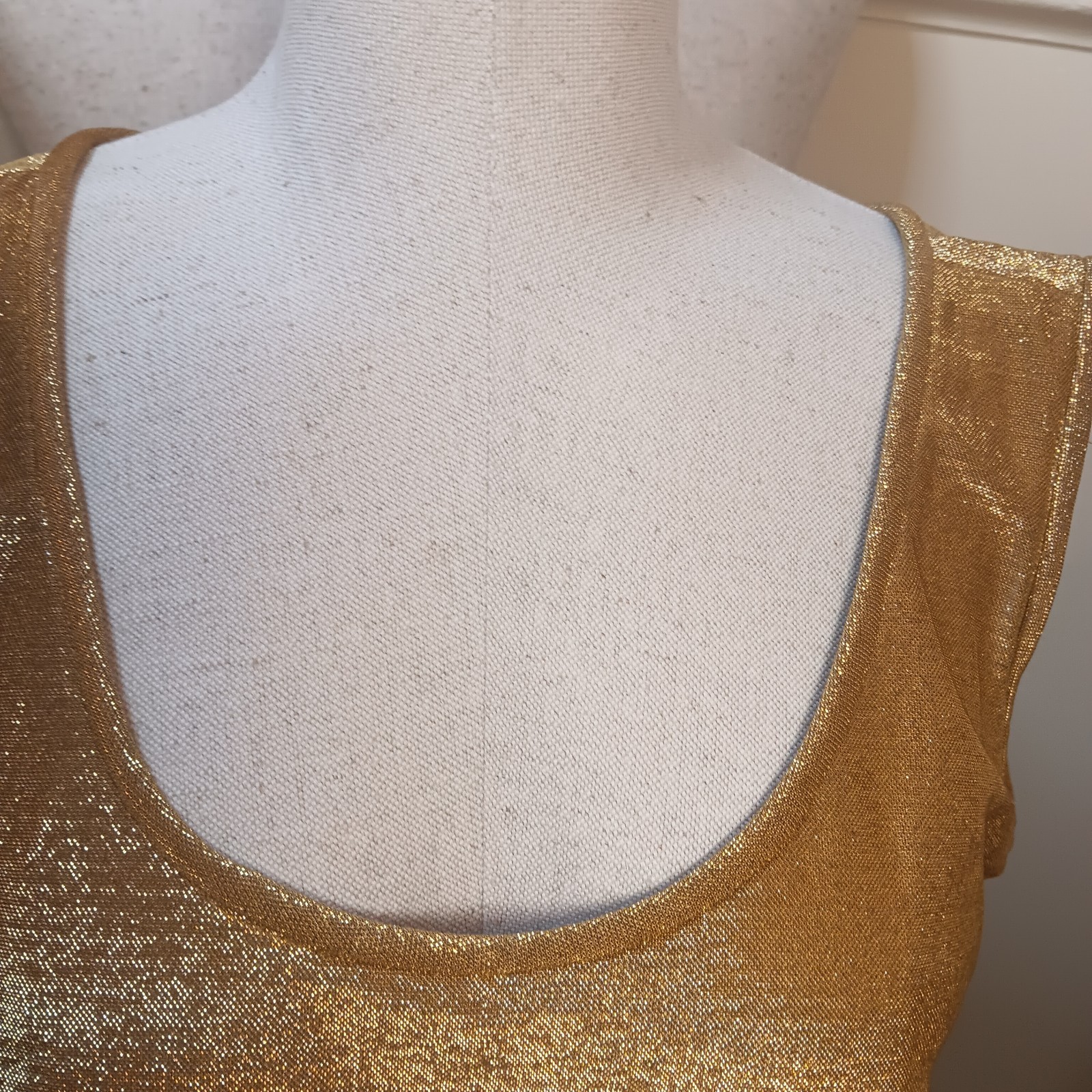 Vintage Wilroy NY Sleeveless Scoop Neck Zipper Back Sparkly Gold Tank Top Large