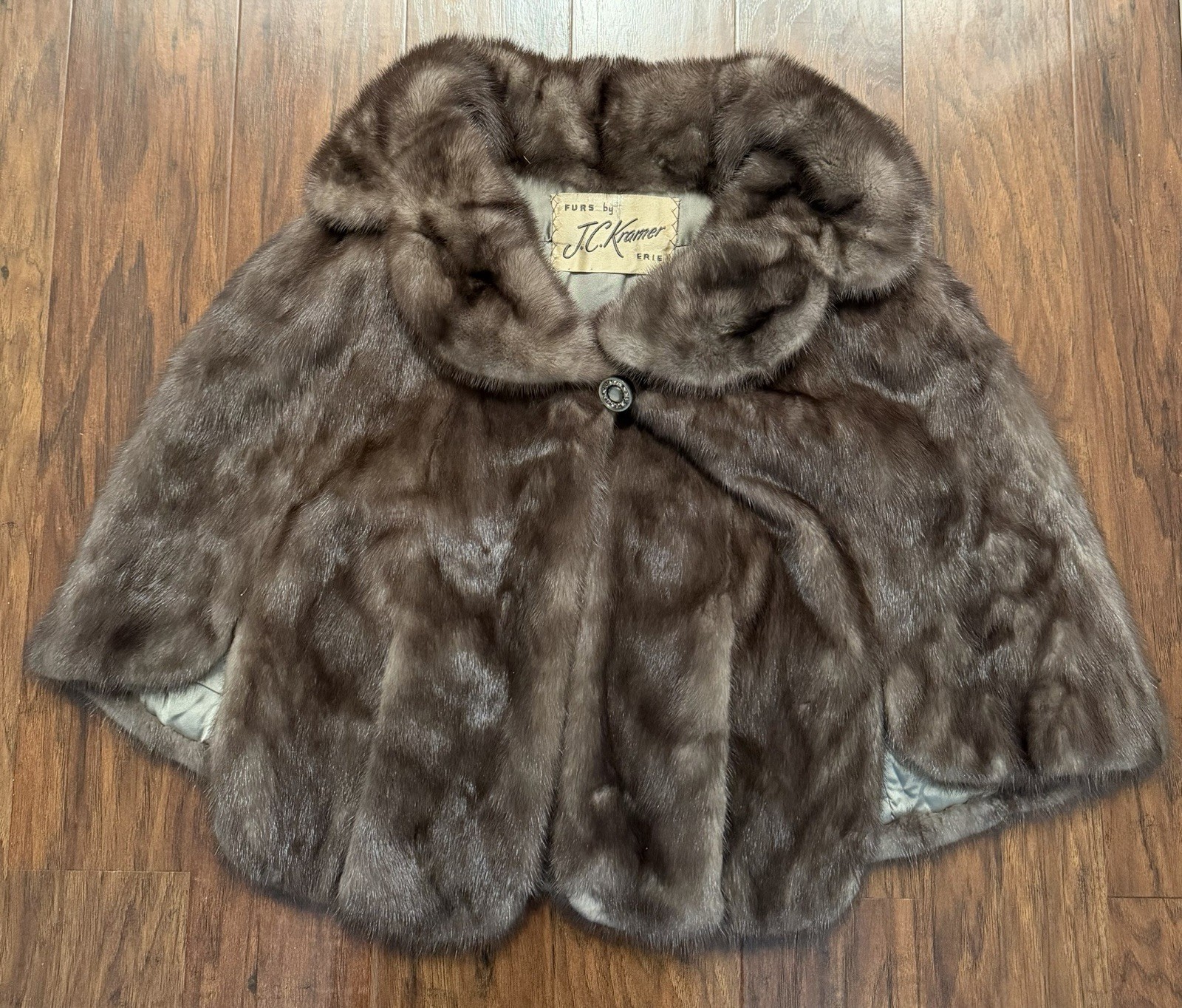 Vintage Mink Fur Capelet Bridal Wrap Stole J.C. Kramer Erie PA Rhinestone Clasp