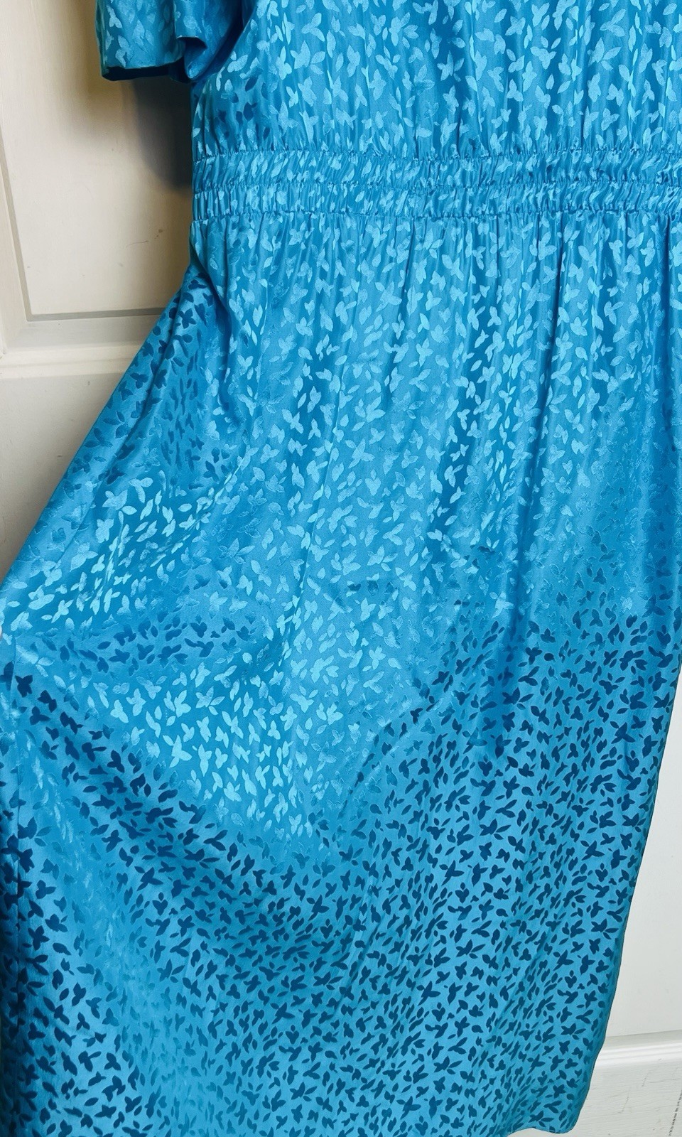 Vintage 100% SILK Jonathan Martin Wrap Dress 80s Peplum Sz 12 PRETTY Blue