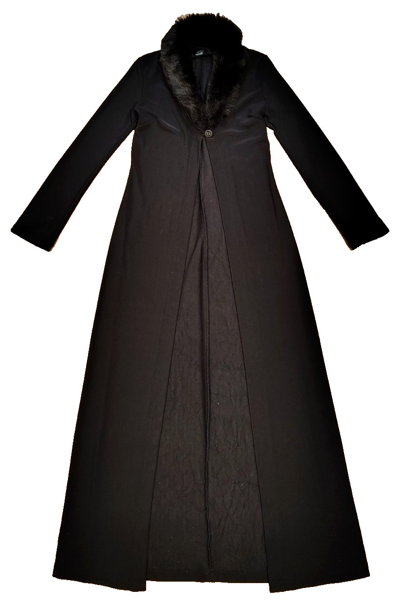 Vintage Y2K Formula X Black Duster Faux Fur Trim Woman’s Whimsigoth Goth Grunge