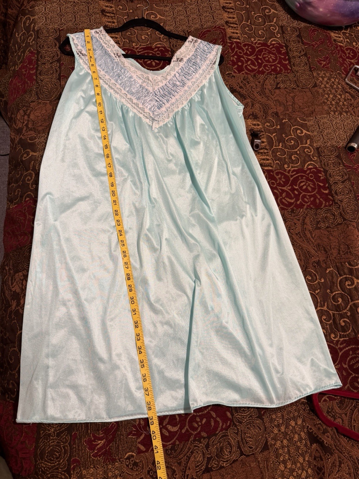 Vtg Short Nightgown Color Sea Foam Nylon Lace Accents Size XX Check Measurements