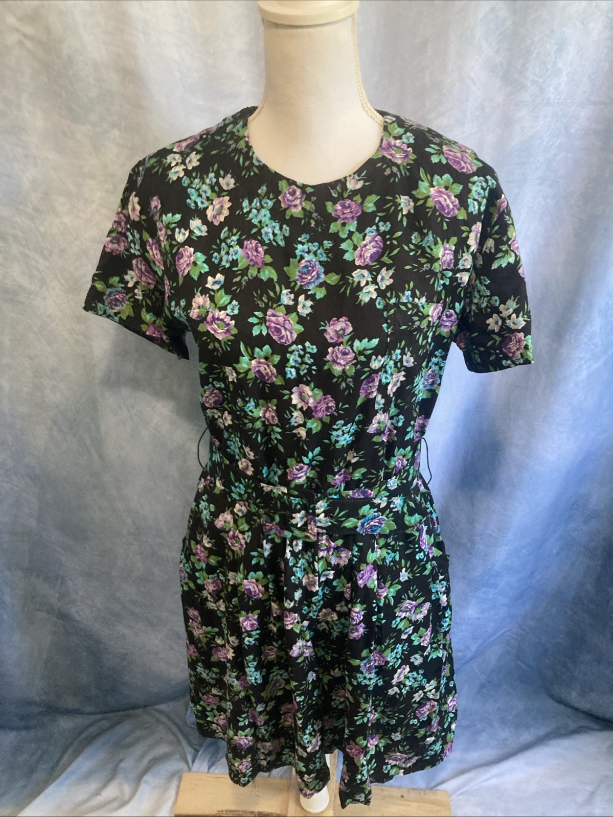 VTG 80s 90s S Roberts Floral Rayon Romper Jumpsuit Shorts Dress Belt Whimsigoth