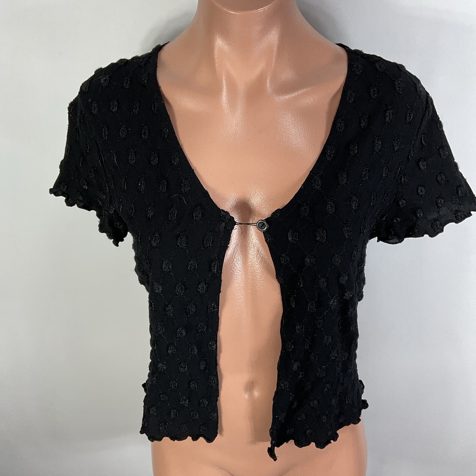 Y2K Vintage Bolero Shrug Crop Cardigan Sweater L Black Boho Fairy Grunge USA
