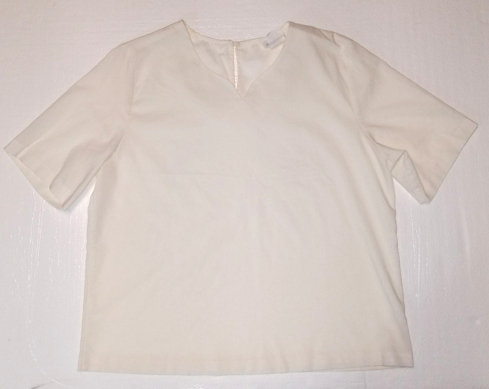 Elizabeth Williams Cream Blouse Size 16 Curved Neckline Classic See Through