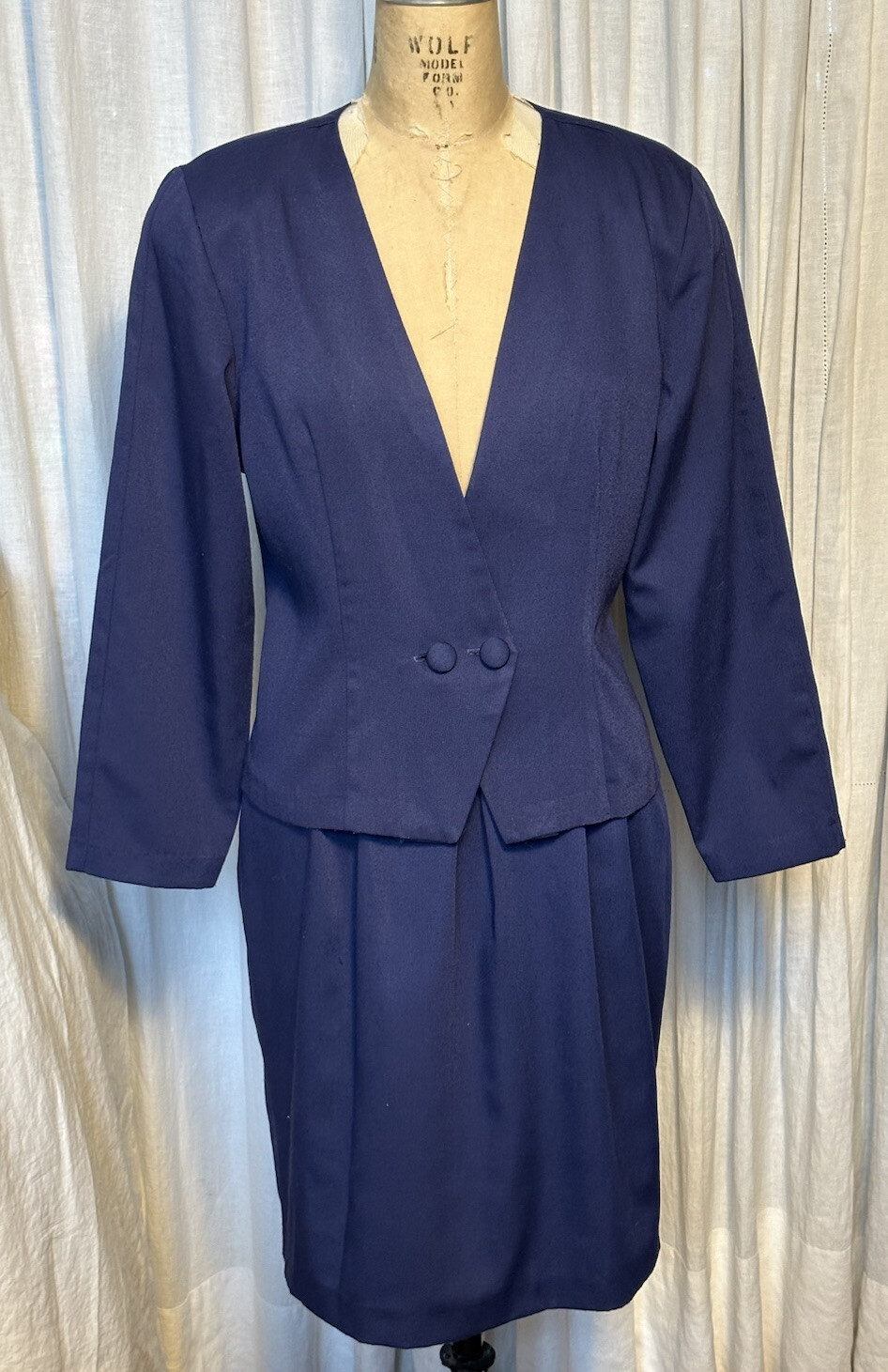 Vintage Maggie Lawrence Blue Skirt[knee L] Suit Sz M Pre-owned