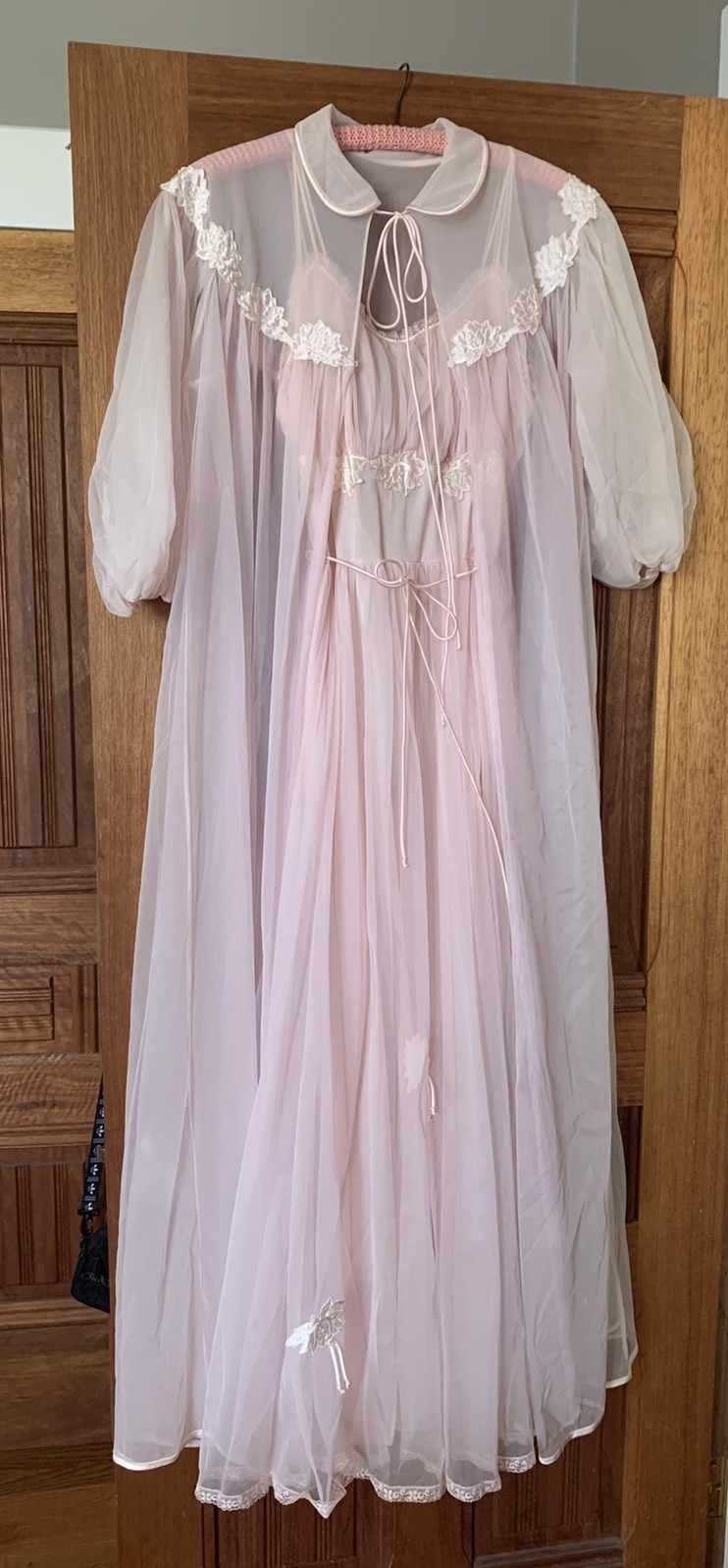 GOTHAM GOLD STRIPE Vintage Nightgown Robe Set Pink Chiffon Nylon Size 36