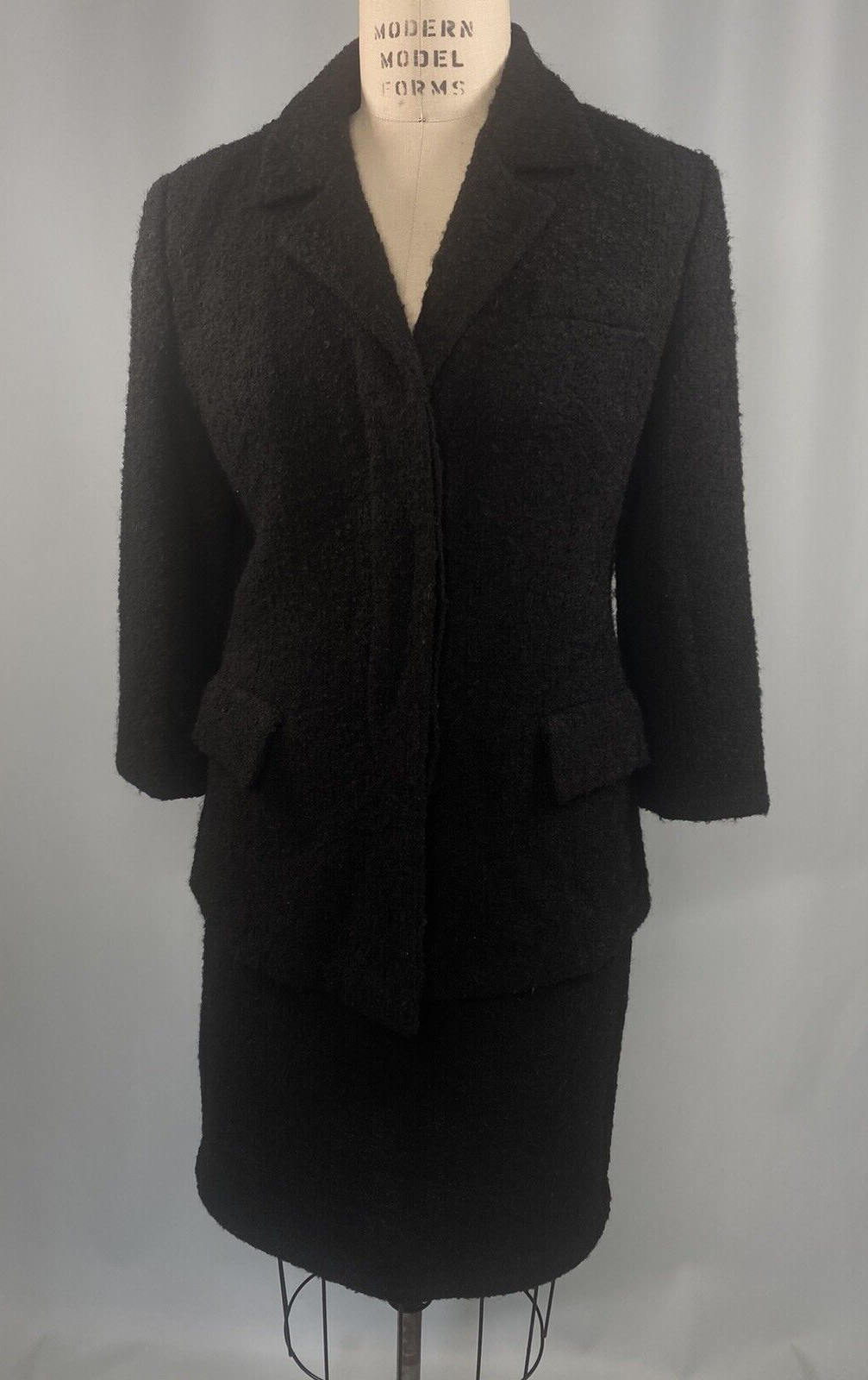 Vintage Boucle Wool suit SIZE SMALL black MYRON LOUIS BOSTON 60s retro pencil