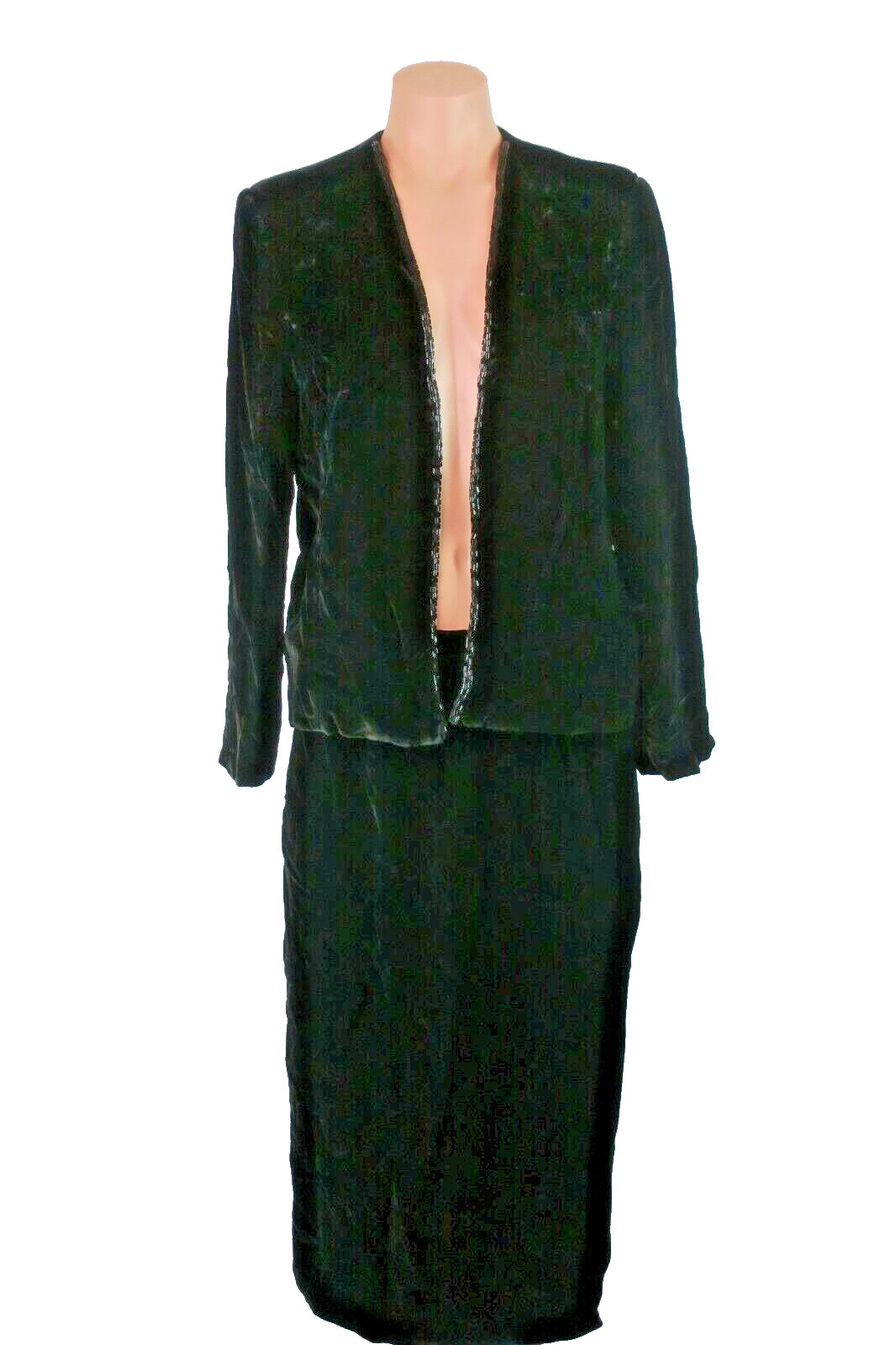 Velvet 2 pc Dressy Skirt Suit Beaded Vintage 90s 80s Black Llyod Williams Sz 12