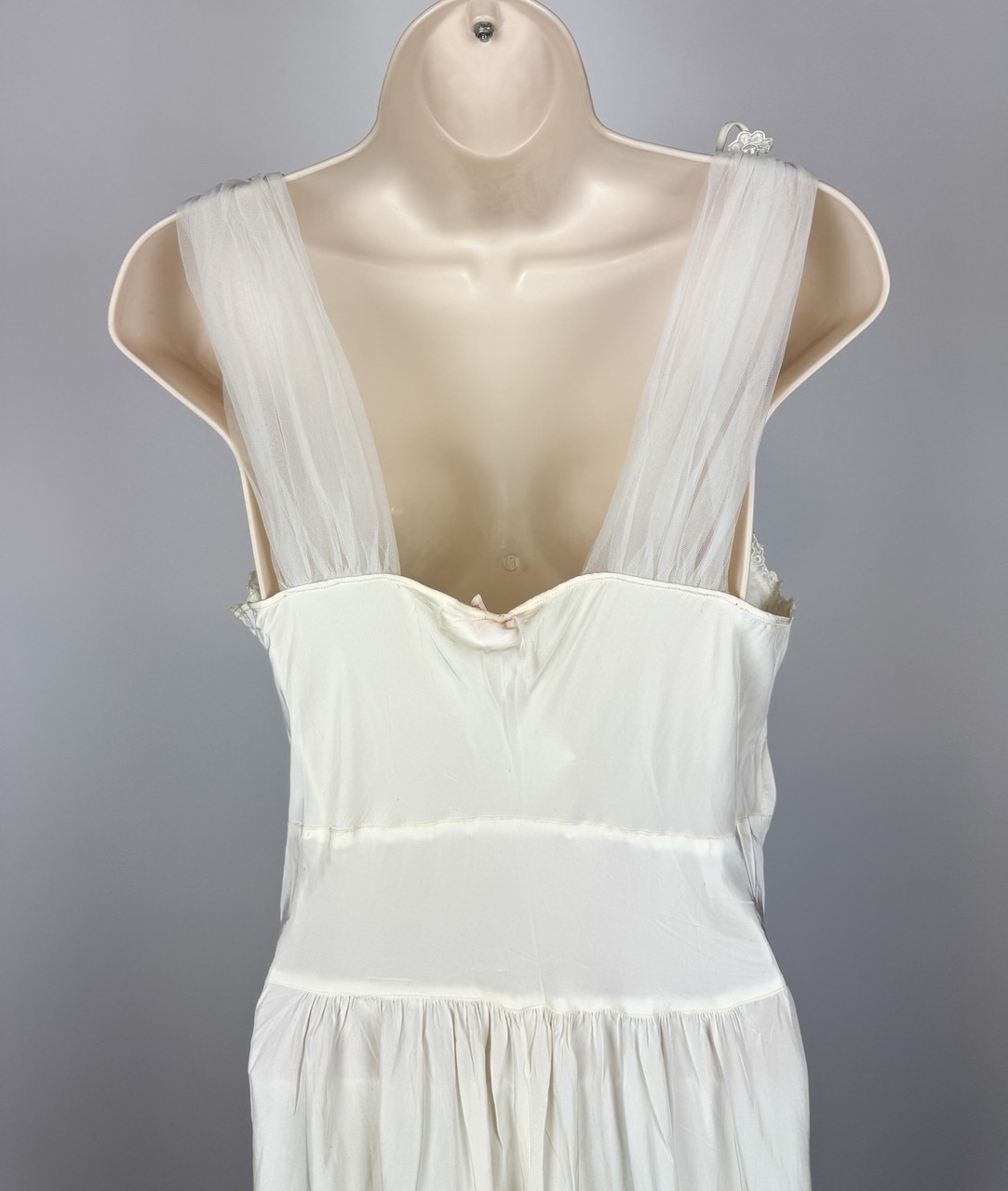 1940s Vintage White Chiffon Overlay Maxi Slip Dress