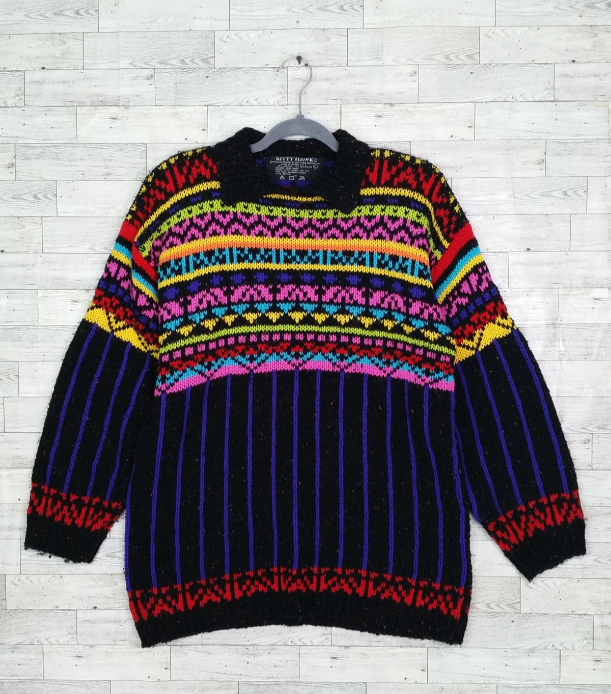 Vintage Kitty Hawk Vivian Wang Sweater Abstract Colorful 90s Grandmacore Size L