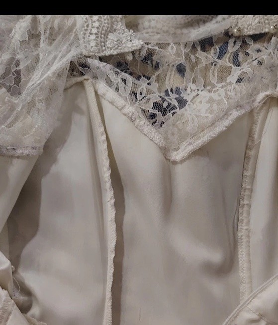 VTG Gunne Sax Wedding Dress Prairie Bows Ivory Lace Victorian Hoop Skirt Sz 5 Xs