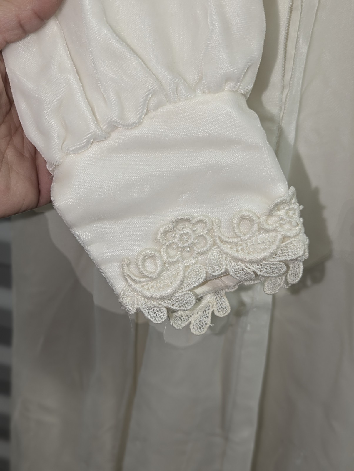 Cottagecore Prairie Gothic Velvet Lace Ivory High Low Maxi Dress Vintage