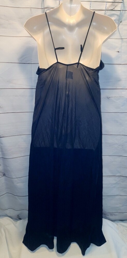 VTG Le Voy’s L Nylon Long Gown Blue Lace Nylon Negligee Black 40″B ~Fit like 1x