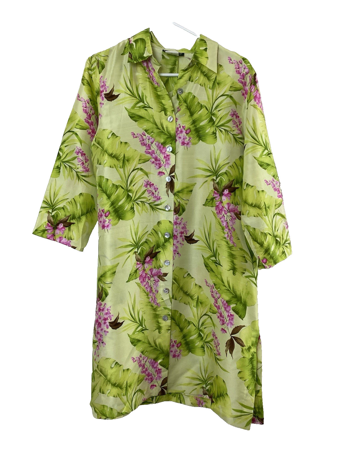 Vintage Harve Benard Womens Tropical Floral 100% Silk Shirt Dress 6 Watercolor