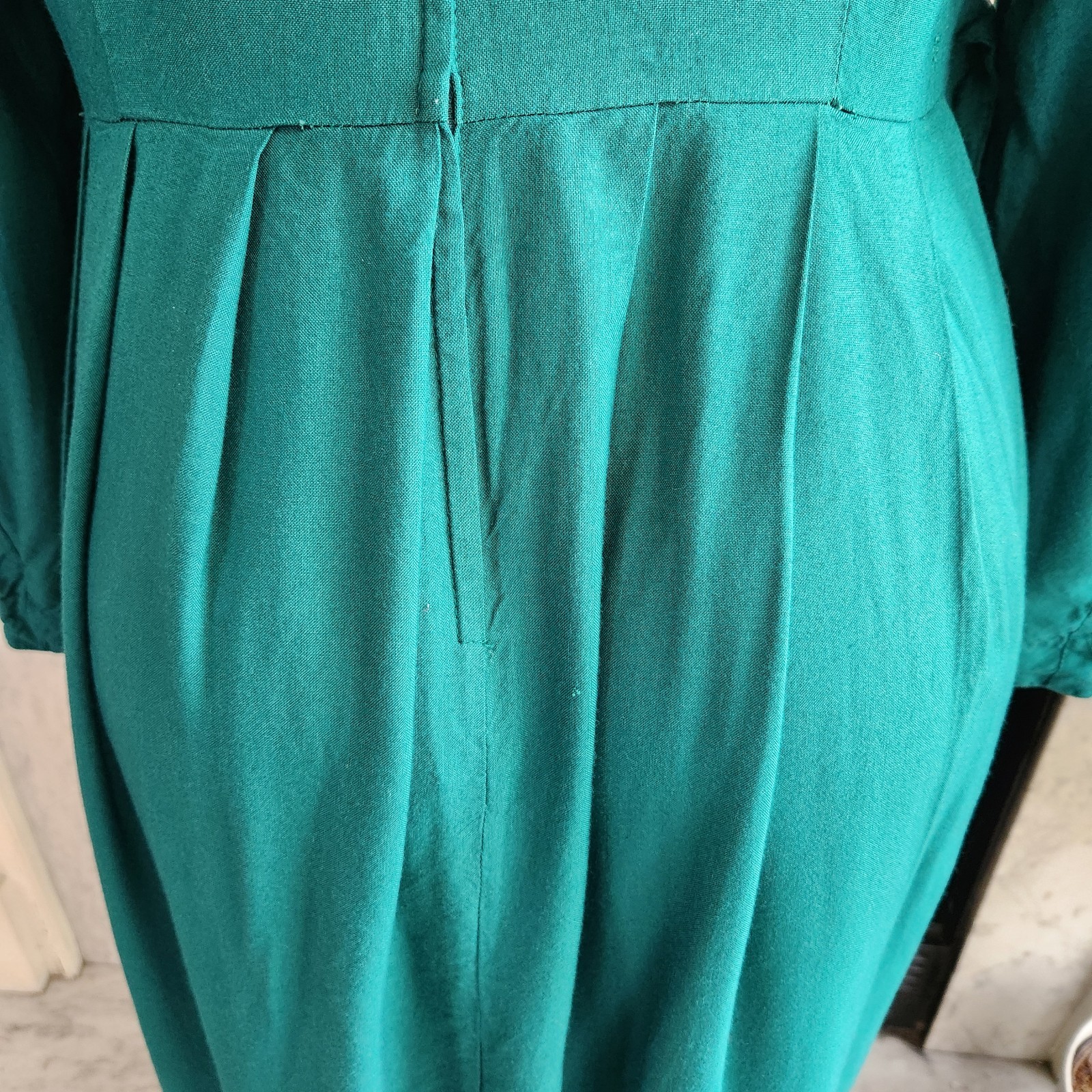 Vintage 90s Green Maxi Dress Sz 12 Boho Floral Embroidered Modest Edwardian