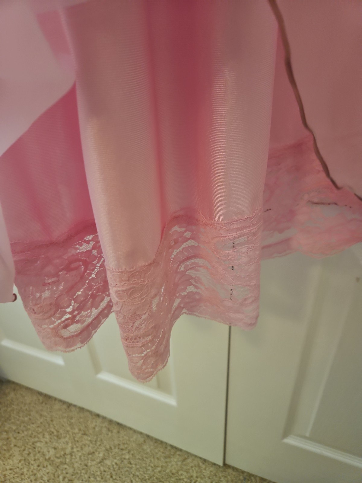 VTG Unbranded Pink BABYDOLL Double Sheer Chiffon Nightie w Lace Trim Size 1X 2X
