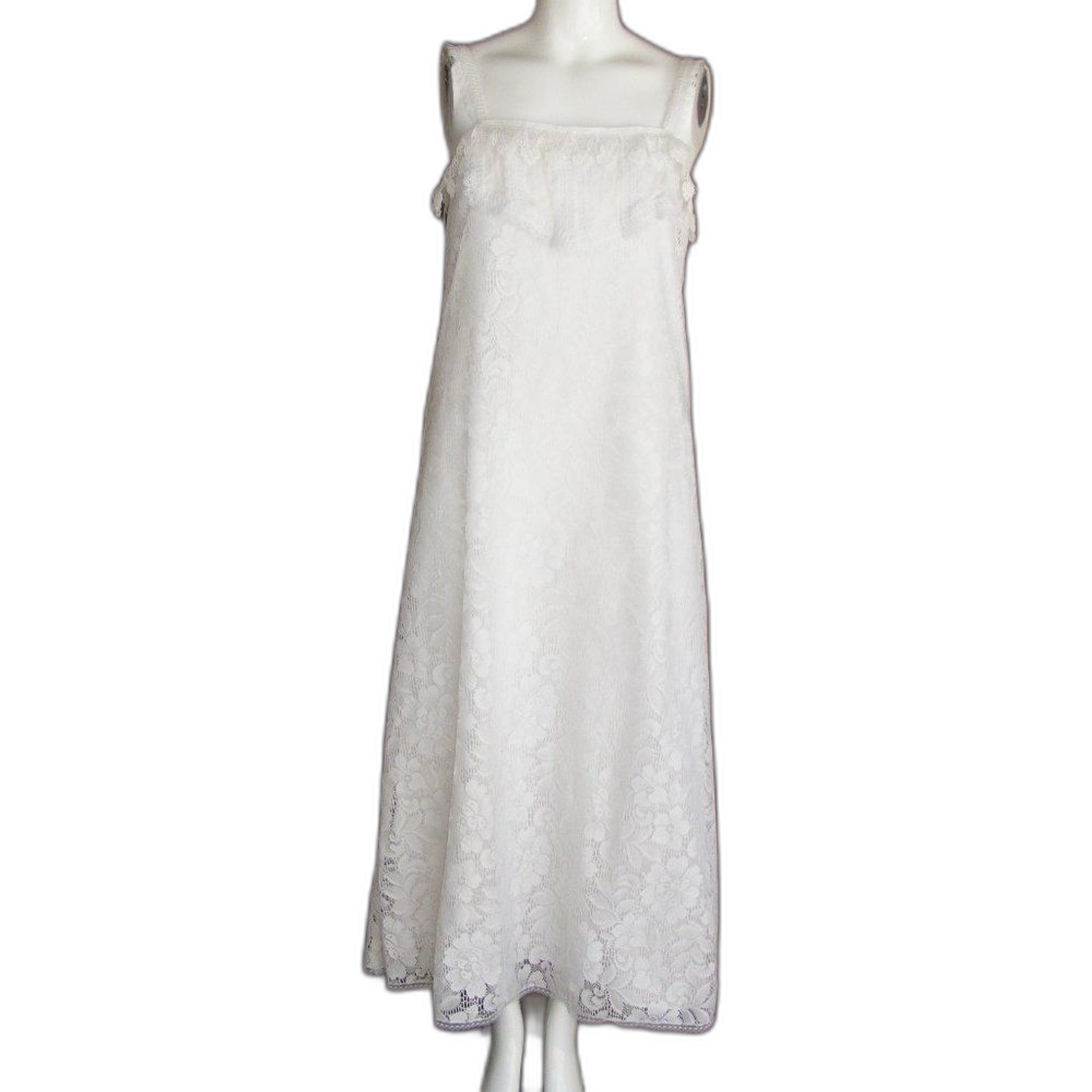 JESSICA MCCLINTOCK Dress, XS/S, White Lace, Maxi, Spaghetti Straps, Vintage