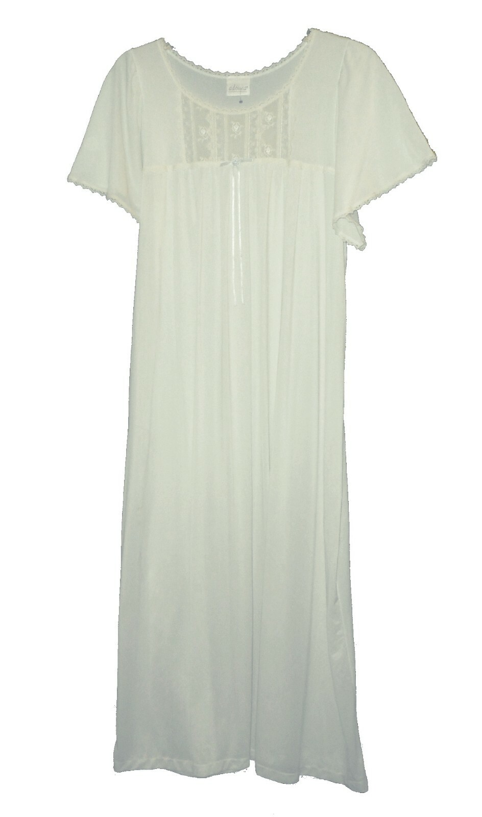 Night Gown vintage, Adonna, Cream-Ivory Blue-Ribbon Lace M