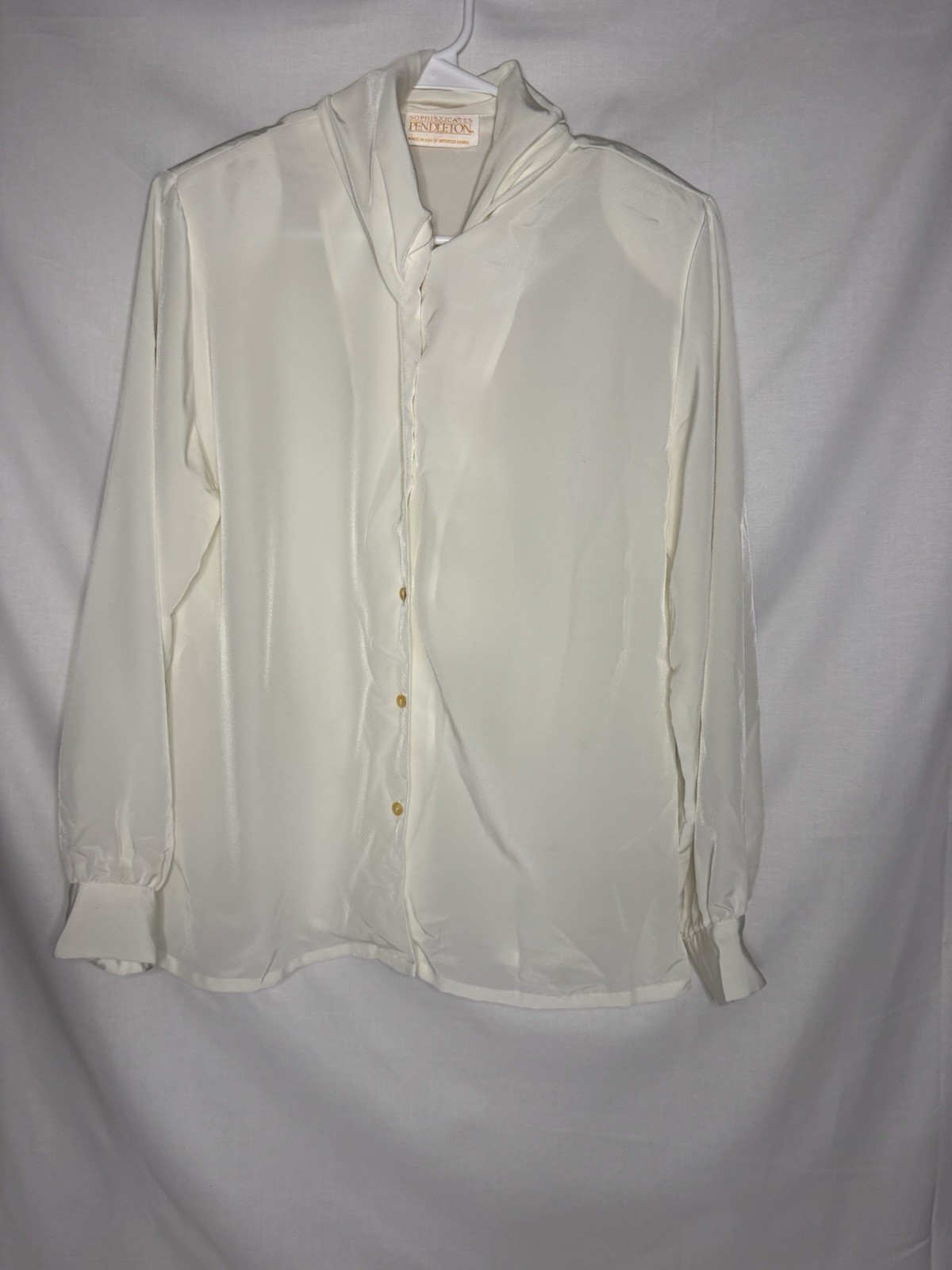 Vintage Pendleton Sophisticates Ivory Tie Neck Blouse Size 10 Satin USA