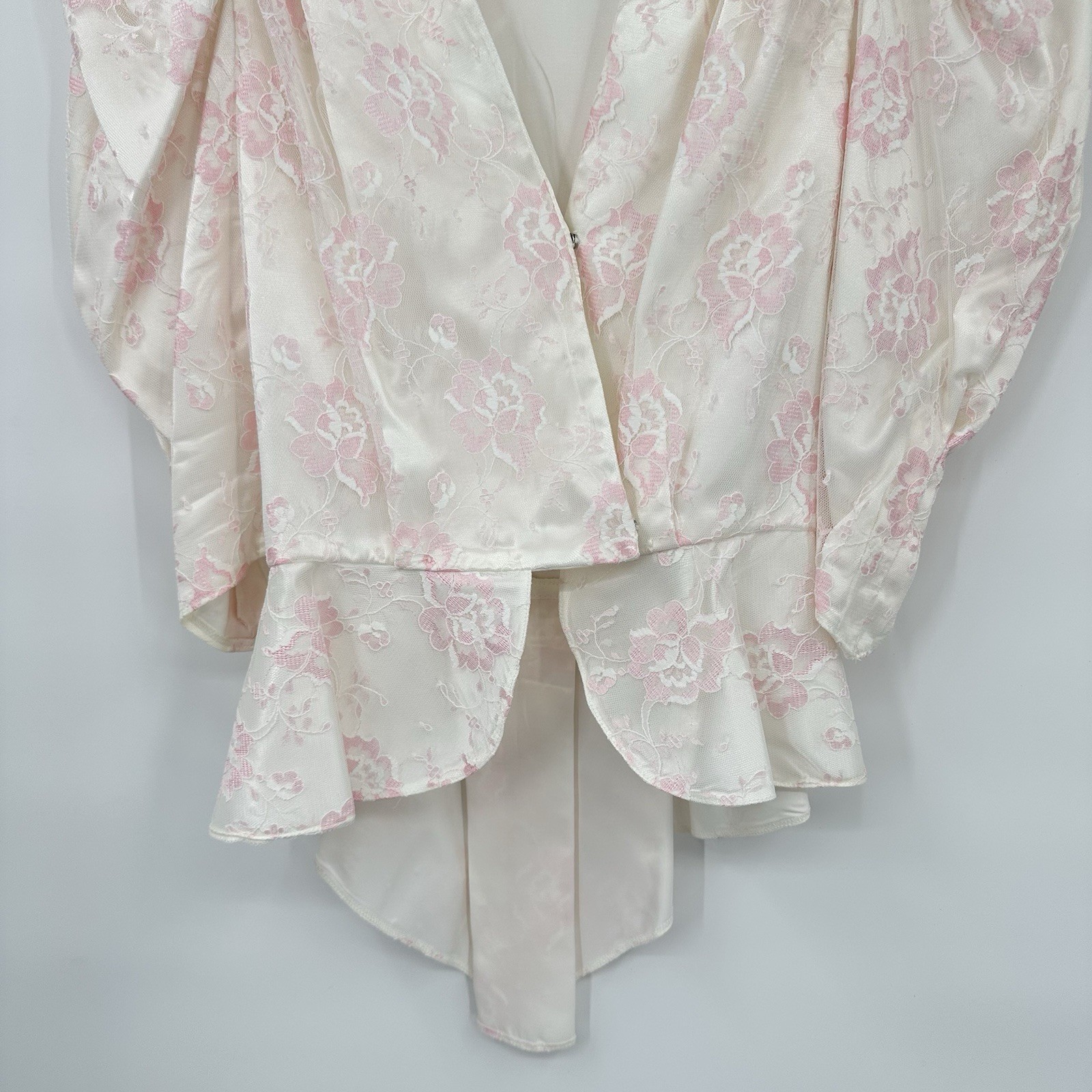 vintage 80s COQUETTE FLORAL BLOUSE XS victorian puff shoulders pink peplum retro