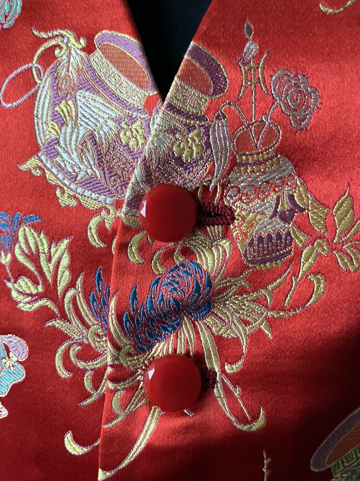 Vintage ’80s/’90s Asian-Inspired Red Brocade Button Up Vest Women’s Medium READ
