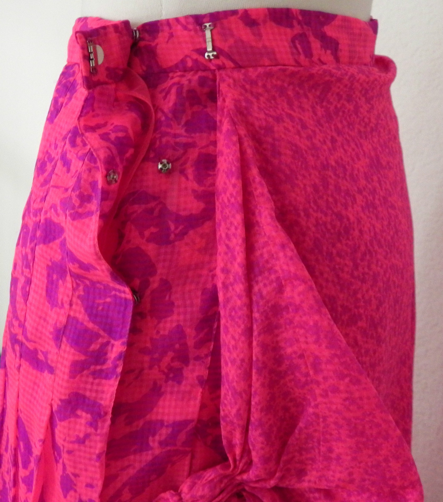 Carolyne Roehm 2 PC Silk Chiffon Tunic Top/Maxi Skirt Neon Fuchsia/Purple Size S