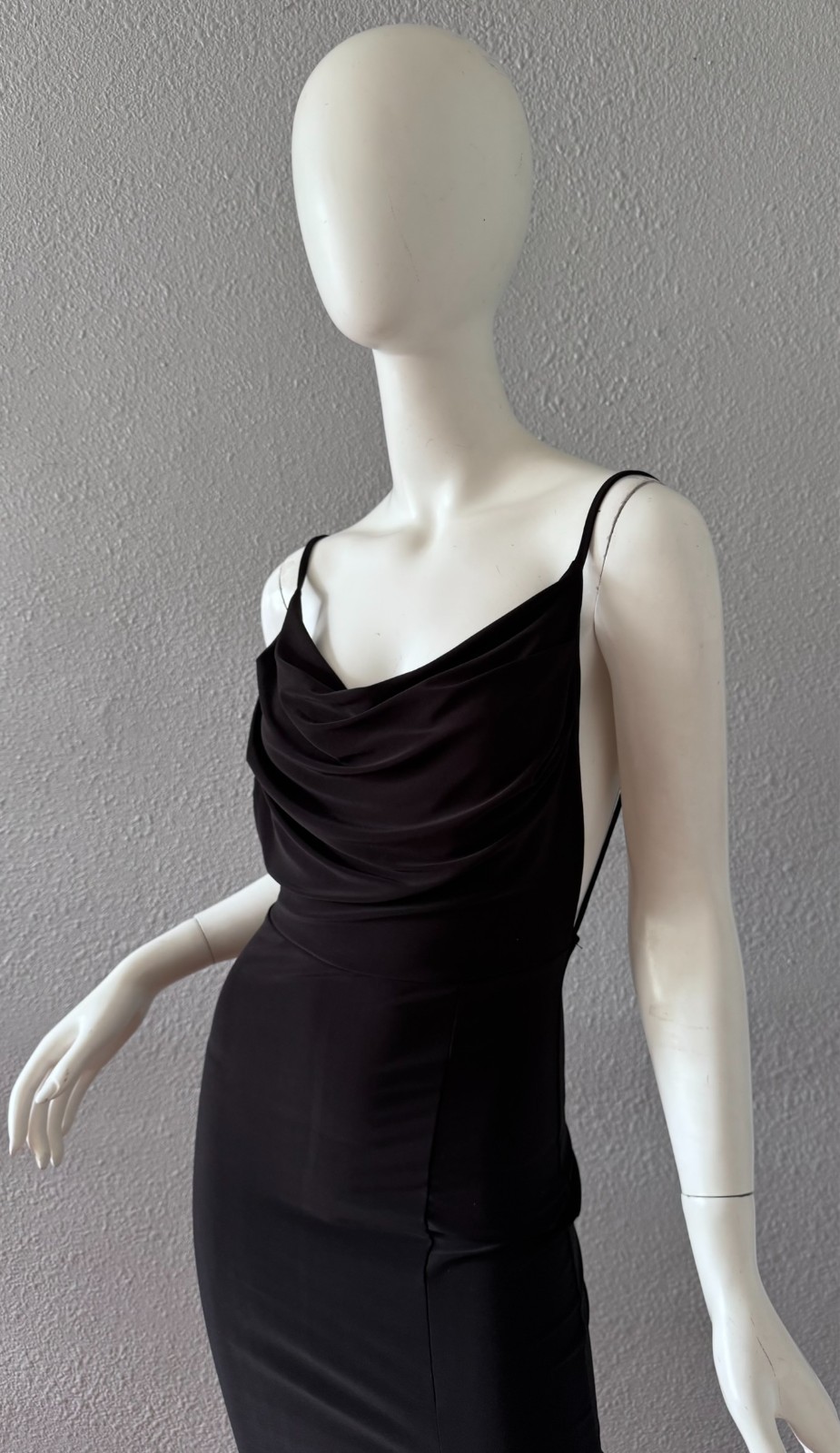 Vintage 90s Black Backless Cowl Y2K Bodycon Cocktail Dress XS/S