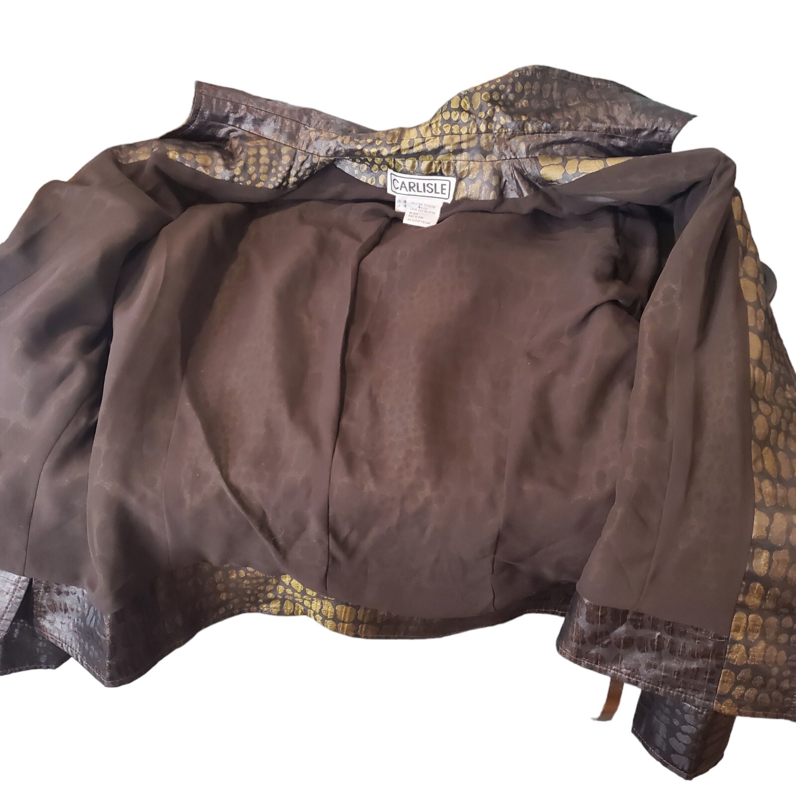 Carlisle Olive Green Brown Reptile Print Jacket Shiny Sz L VTG 90s