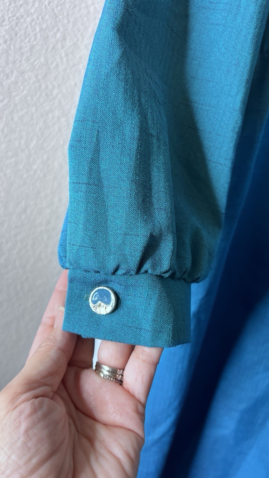 VTG Nardis Of Dallas Teal Dress L/S Cold Shoulder Secretary 70’s 80’s