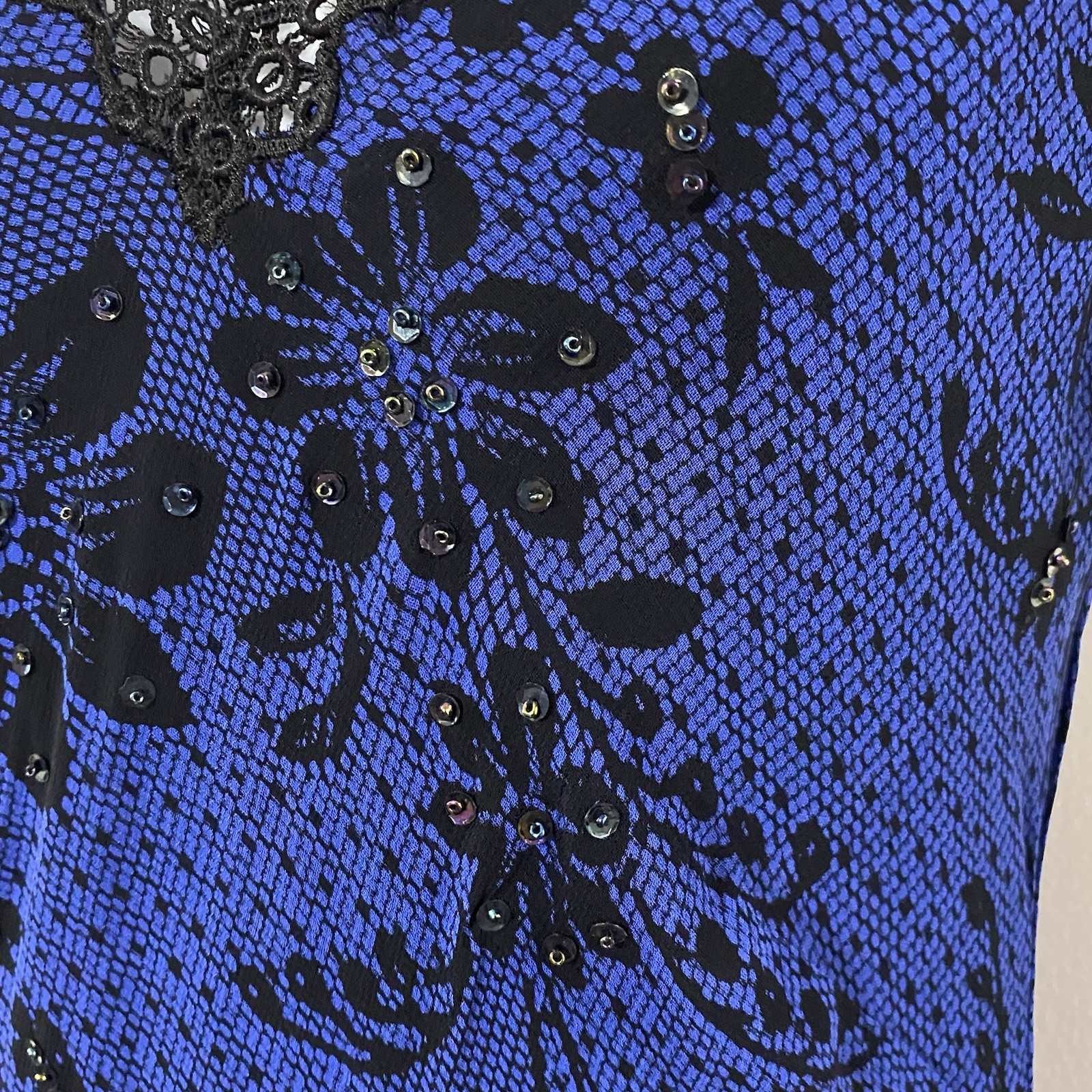 NEW vtg PARADISE NY Black Blue M Floral Bias Beaded Maxi Dress Whimsigoth Fairy