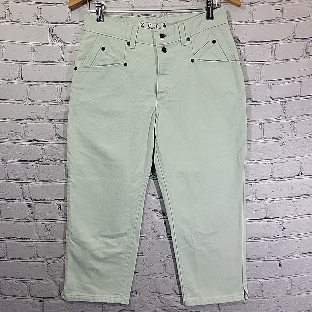 Vintage 80’s Zena Jeans Women’s High Waist Mom Jeans Crop Mint Green Size 8-10