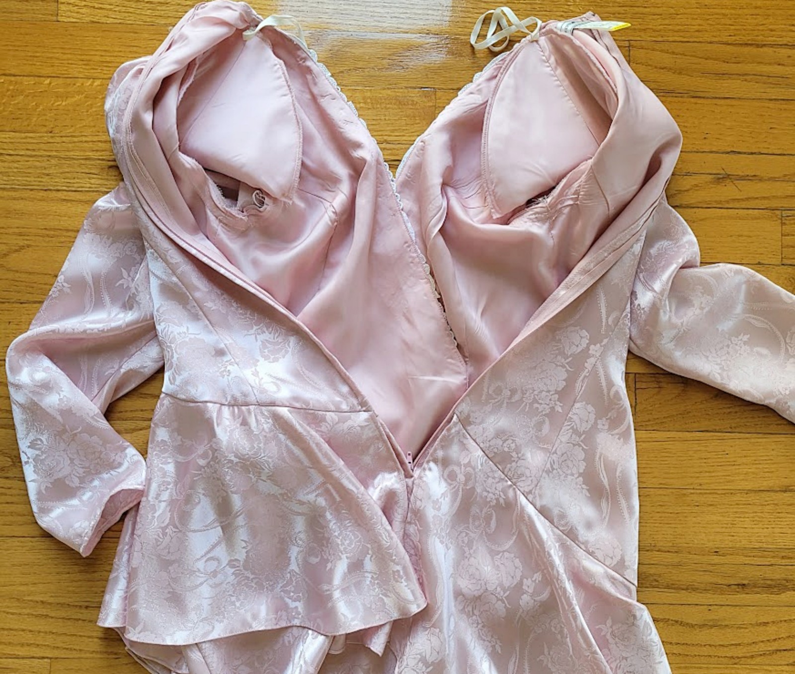 Vintage 80s Scott McClintock Pink Formal Dress 12 Gown Wedding Jacquard Peplum