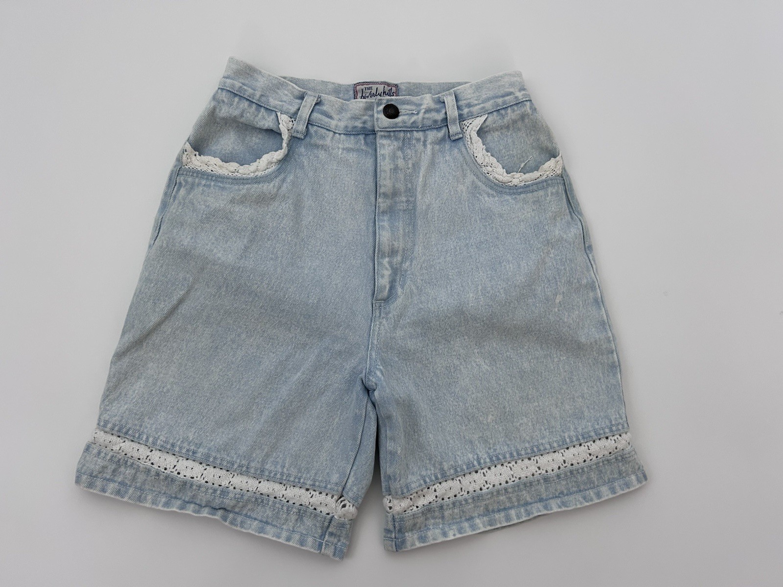 Vintage The Beverly Hills Denim Company Shorts Crochet Inset 90’s Cottagecore 7