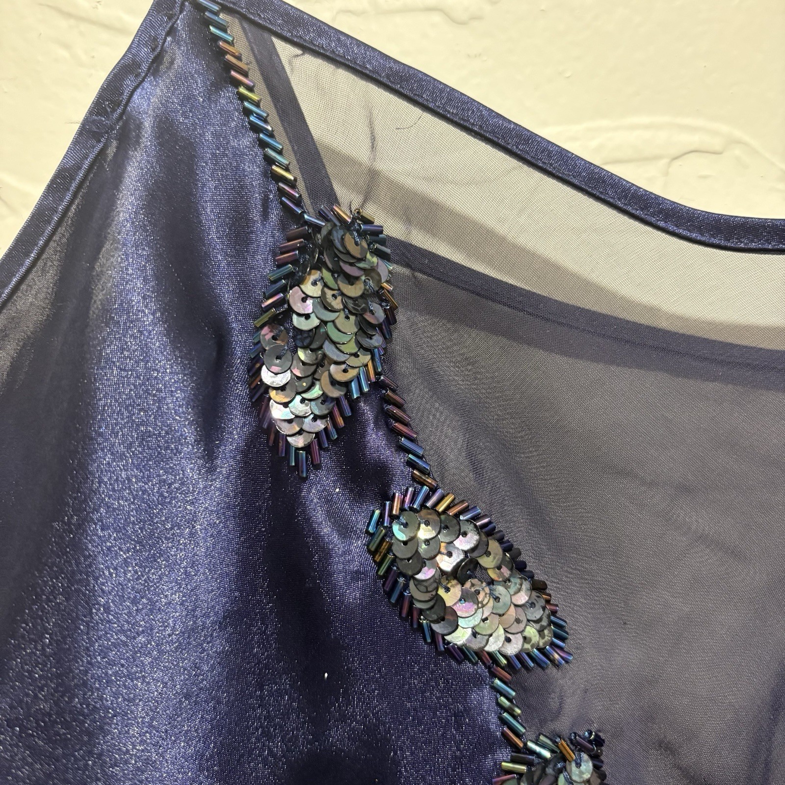 Vintage Victoria’s Secret navy sequins detail satin finish teddy bodysuit (L)