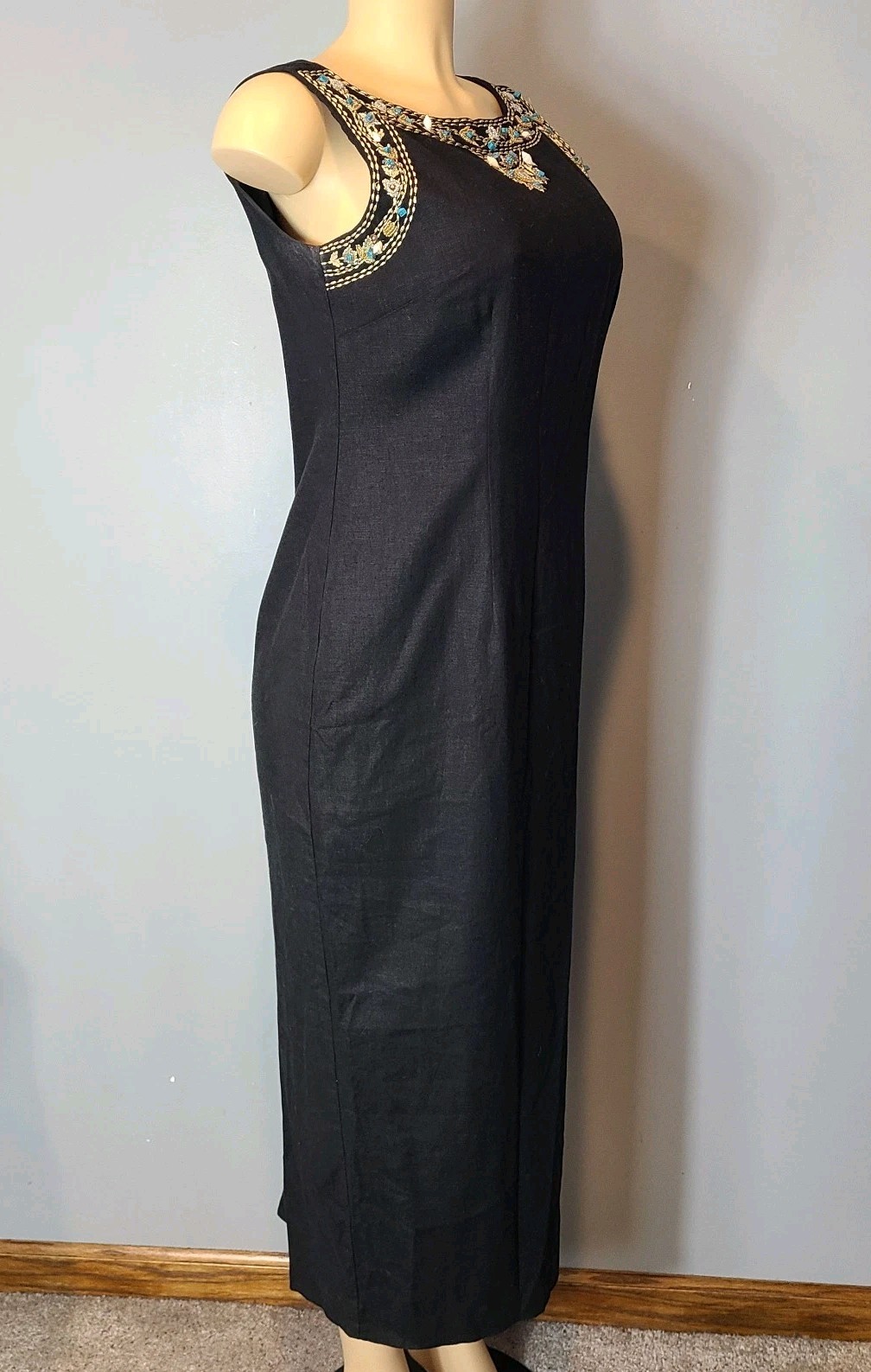 VTG Jessica Howard Dress Sz 8 Linen Seashell Embroidered Nautical Resort Cruise