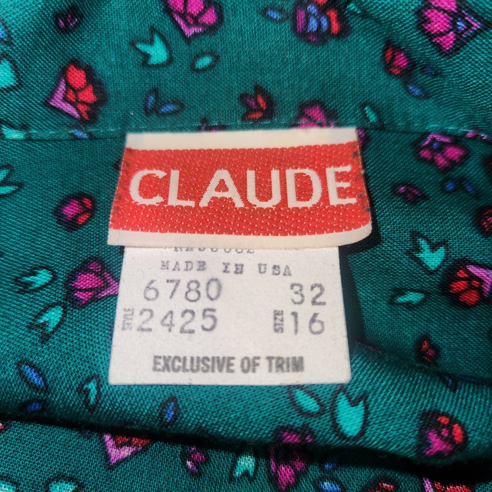 Claude Vintage Fun Floral Button Down Blouse Green Pink 80s Women’s USA 16