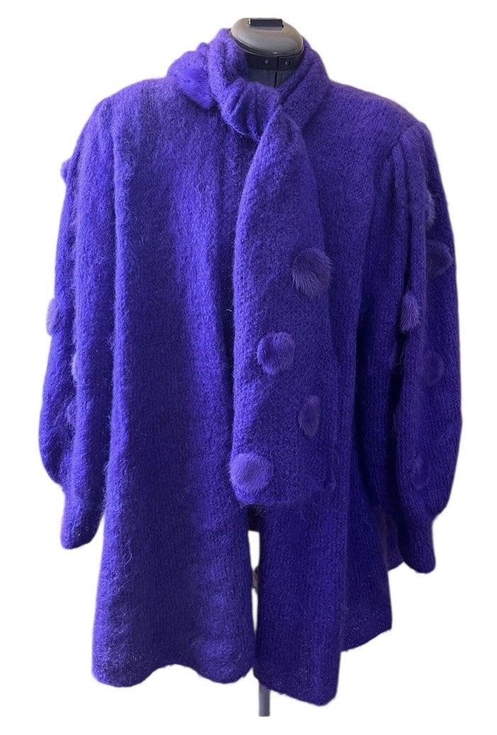 VTG Gini Pearl England Made Sweater Coat Balloon Sleeves Hand Knitted Size M