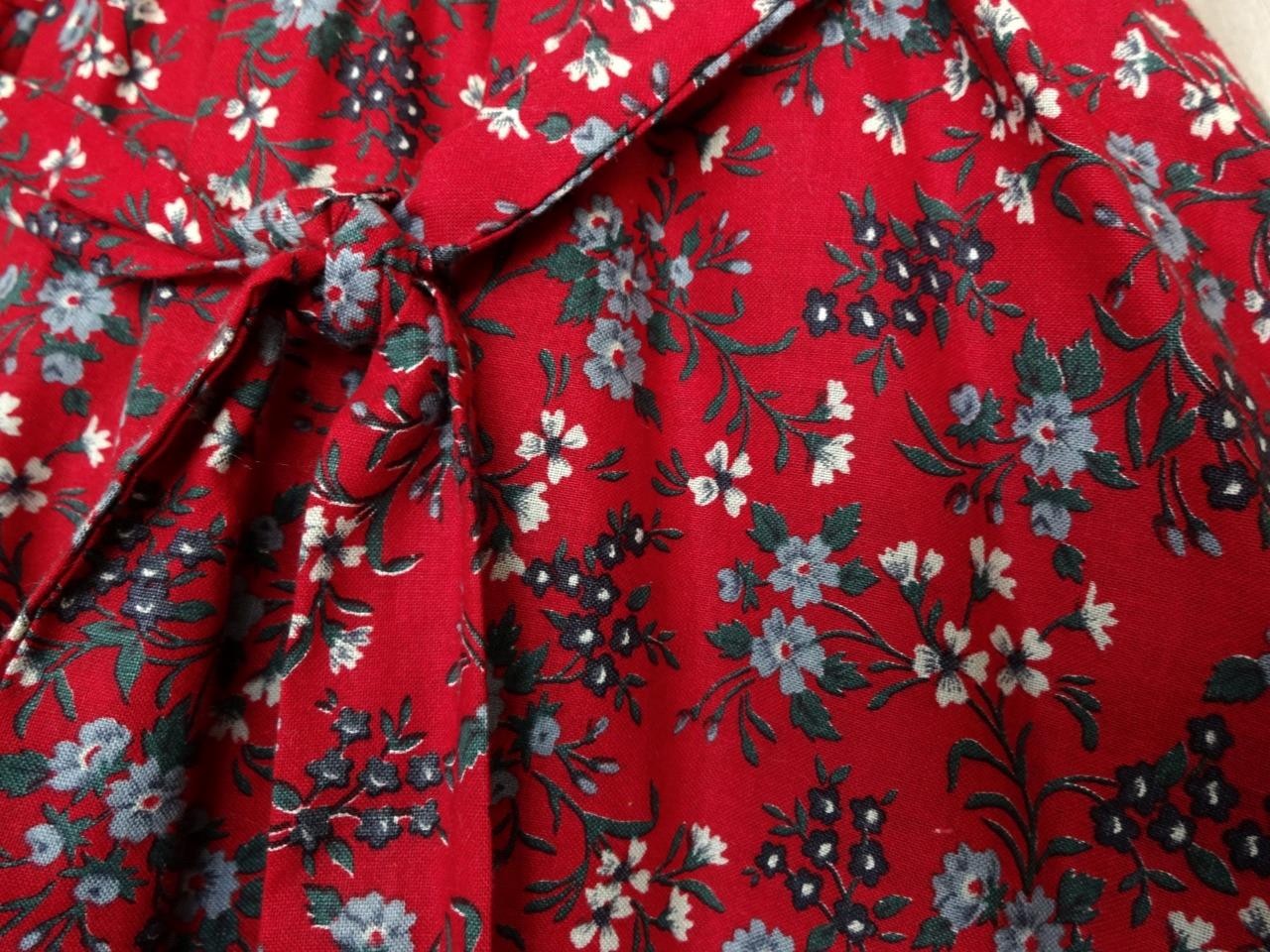 VINTAGE GUNNE SAX BY JESSICA RED CALICO PRINT LACE VOILE TRIM PRAIRIE DRESS S-M
