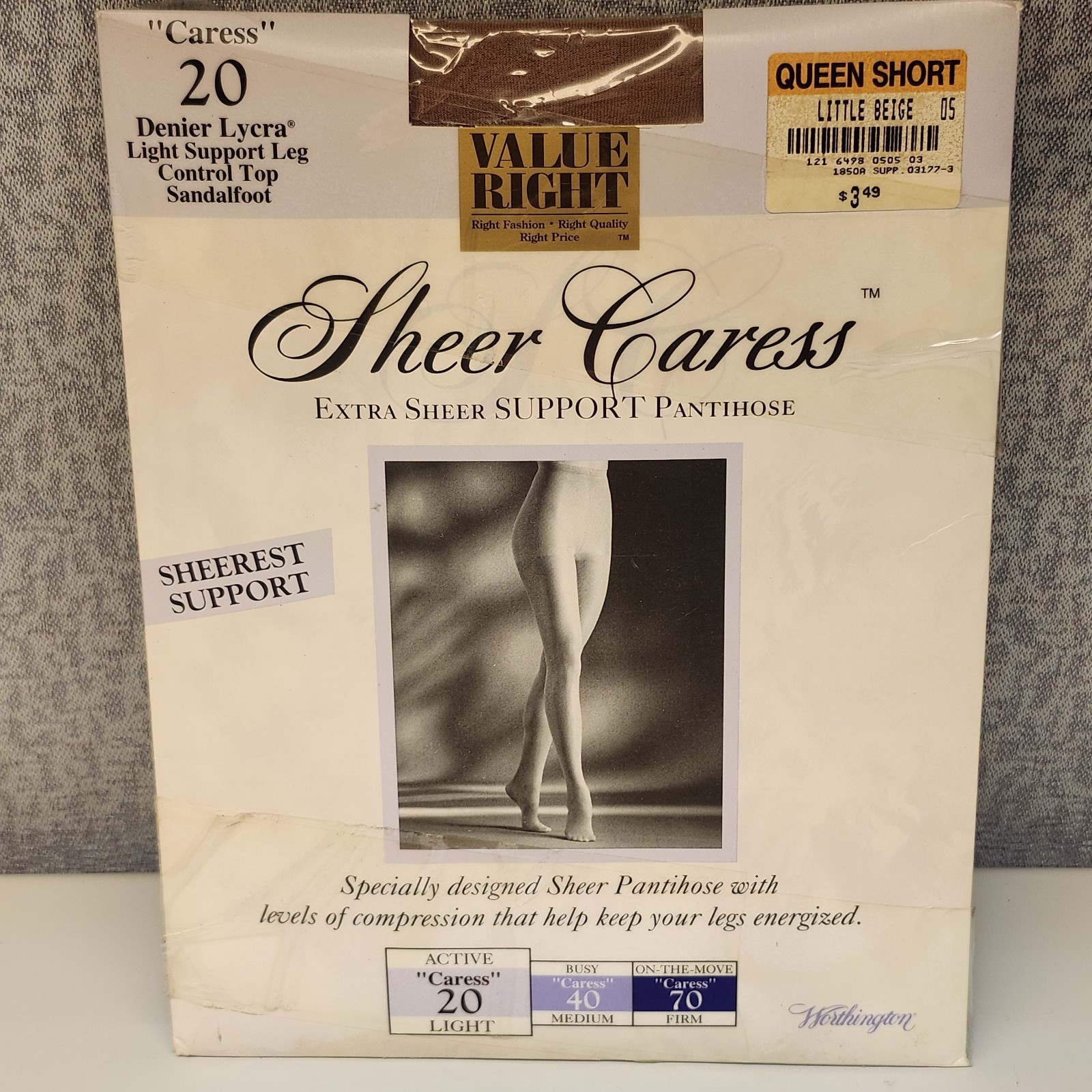Vtg Worthington Sheer Caress Extra Sheer Support Pantyhose NEW Queen Short Beige