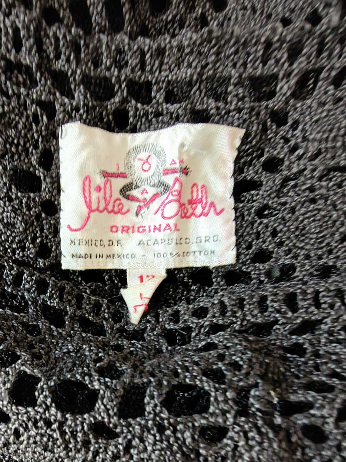 VINTAGE HAND CROCHET MEXICAN DRESS LILA BATH BLACK WEDDING STYLE M