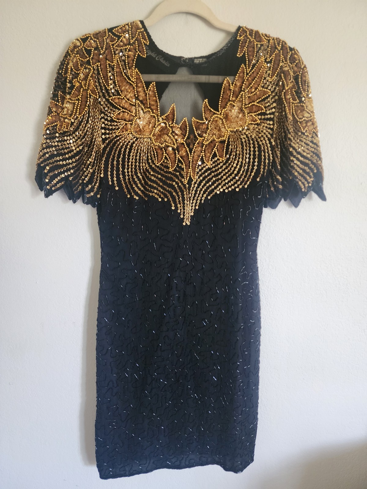Vintage „Right Choice” Silk Beaded Sequin Embellished Wiggle Dress, Size Small